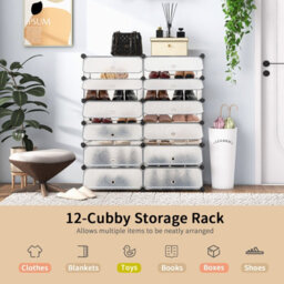 Costway 24 Pairs Portable Shoe Shelves 12-Cube Shoe Storage Cabinet With Removable Shelf - thumbnail 6
