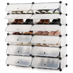 Costway 24 Pairs Portable Shoe Shelves 12-Cube Shoe Storage Cabinet With Removable Shelf - thumbnail 1