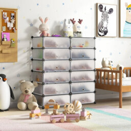 Costway 24 Pairs Portable Shoe Shelves 12-Cube Shoe Storage Cabinet With Removable Shelf - thumbnail 4