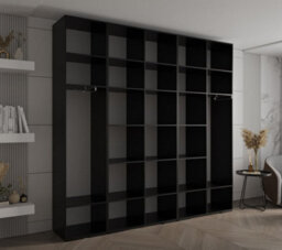Arte Sleek Inova Ii Hinged Door Wardrobe H2370mm W2500mm D470mm - Modern Black Finish With Gold Round Metal Handles - thumbnail 6
