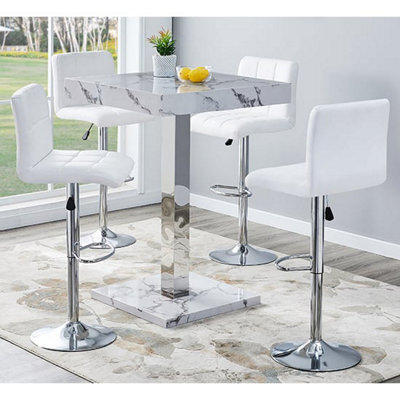 Furniture in Fashion Topaz Diva Marble Effect Gloss Bar Table 4 Coco White Stools - image 1