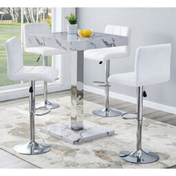 Furniture in Fashion Topaz Diva Marble Effect Gloss Bar Table 4 Coco White Stools