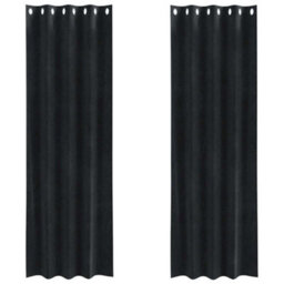 Berkfield Blackout Curtains With Eyelets 2 Pcs Black Velvet - thumbnail 2