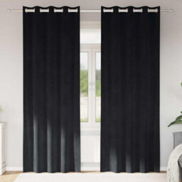 Berkfield Blackout Curtains With Eyelets 2 Pcs Black Velvet - thumbnail 1