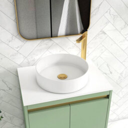 Royal Bathrooms Orion 600mm Mint Sage Floor Standing Vanity Unit 2 Door With Plain White Undrilled Worktop & Brushed Brass Accent Trim - thumbnail 5