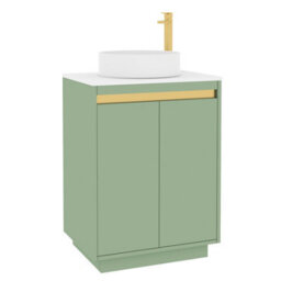 Royal Bathrooms Orion 600mm Mint Sage Floor Standing Vanity Unit 2 Door With Plain White Undrilled Worktop & Brushed Brass Accent Trim - thumbnail 6