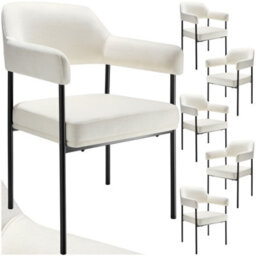 Tectake Set Of 6 Armchair Doé - Durable Fabric, Black Powder-Coated Legs, 120 Kg Load, 58 X 62 X 85 Cm  - Woven Fabric Off-White/black
