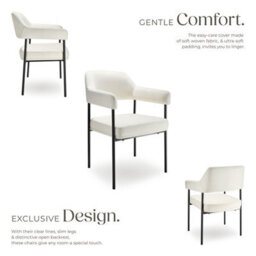 Tectake Set Of 6 Armchair Doé - Durable Fabric, Black Powder-Coated Legs, 120 Kg Load, 58 X 62 X 85 Cm  - Woven Fabric Off-White/black - thumbnail 3