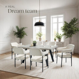 Tectake Set Of 6 Armchair Doé - Durable Fabric, Black Powder-Coated Legs, 120 Kg Load, 58 X 62 X 85 Cm  - Woven Fabric Off-White/black - thumbnail 8
