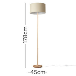 Valuelights Heather Modern Scandi Floor Lamp In Light Wooden Finish With Beige Drum Shade - Includes 6W Led Gls Bulb 3000K - thumbnail 5