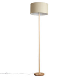 Valuelights Heather Modern Scandi Floor Lamp In Light Wooden Finish With Beige Drum Shade - Includes 6W Led Gls Bulb 3000K