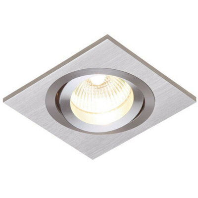 Single Adjustable Tilt Slim Square Ceiling Spotlight Brushed Silver Gu10 Lamp - image 1