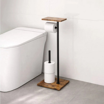 Freestanding Square Stainless Steel Tissue Holder Wooden Tray - image 1
