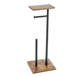 Freestanding Square Stainless Steel Tissue Holder Wooden Tray - thumbnail 3