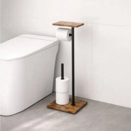 Freestanding Square Stainless Steel Tissue Holder Wooden Tray - thumbnail 1