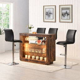 Furniture in Fashion Fiesta Smoked Oak Bar Table Unit With 4 Ripple Black Stools