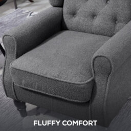 Wyld Haus Nocova Charcoal Grey Bouclé Retro Wingback Accent Armchair - Soft Sherpa Fleece Upholstery - thumbnail 7