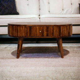 Artisan Furniture Solid Wood Stripe Chestnut Coffee Table, 2-Drawers, Nordic Legs, Dark Brown - thumbnail 1