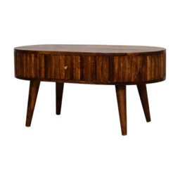 Artisan Furniture Solid Wood Stripe Chestnut Coffee Table, 2-Drawers, Nordic Legs, Dark Brown - thumbnail 4