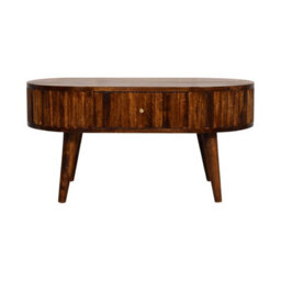 Artisan Furniture Solid Wood Stripe Chestnut Coffee Table, 2-Drawers, Nordic Legs, Dark Brown - thumbnail 2