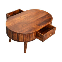 Artisan Furniture Solid Wood Stripe Chestnut Coffee Table, 2-Drawers, Nordic Legs, Dark Brown - thumbnail 9