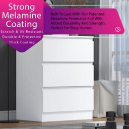 Fwstyle Stora White 3 Drawer Chest (H) 77Cm (W) 60Cm (D) 40Cm - Extra Deep 14Cm Drawers - thumbnail 2