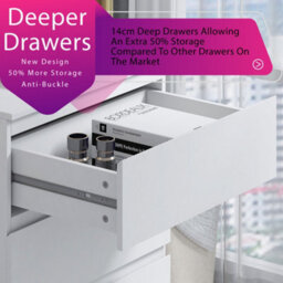 Fwstyle Stora White 3 Drawer Chest (H) 77Cm (W) 60Cm (D) 40Cm - Extra Deep 14Cm Drawers - thumbnail 5