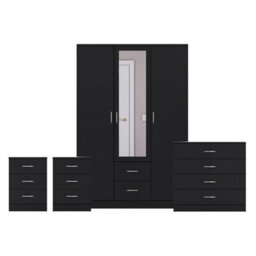 Lassic Vida Designs Riano 4 Piece Bedroom Set (3 Drawer Bedside Chest, 4 Drawer Chest, 3 Door 2 Drawer Mirrored Wardrobe), Black - thumbnail 8