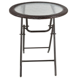 Outsunny Folding Round Tempered Glass Metal Table With Brown Rattan Edging - thumbnail 8