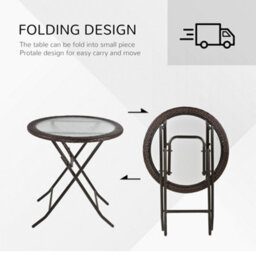 Outsunny Folding Round Tempered Glass Metal Table With Brown Rattan Edging - thumbnail 6