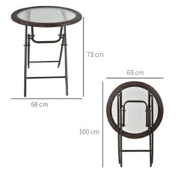 Outsunny Folding Round Tempered Glass Metal Table With Brown Rattan Edging - thumbnail 3