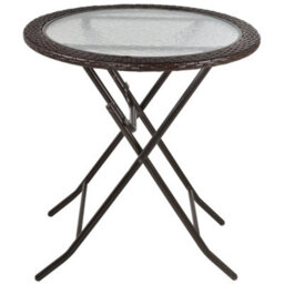 Outsunny Folding Round Tempered Glass Metal Table With Brown Rattan Edging - thumbnail 2