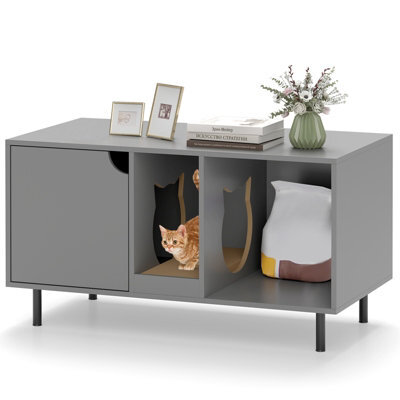 Costway Cat Litter Box Enclosure Large Hidden Cat Washroom W/ Storage-Grey - image 1