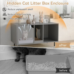 Costway Cat Litter Box Enclosure Large Hidden Cat Washroom W/ Storage-Grey - thumbnail 6