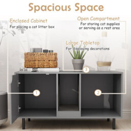 Costway Cat Litter Box Enclosure Large Hidden Cat Washroom W/ Storage-Grey - thumbnail 5
