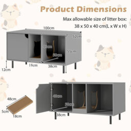 Costway Cat Litter Box Enclosure Large Hidden Cat Washroom W/ Storage-Grey - thumbnail 2