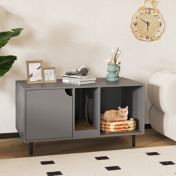 Costway Cat Litter Box Enclosure Large Hidden Cat Washroom W/ Storage-Grey - thumbnail 3