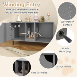 Costway Cat Litter Box Enclosure Large Hidden Cat Washroom W/ Storage-Grey - thumbnail 8