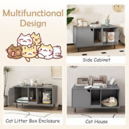 Costway Cat Litter Box Enclosure Large Hidden Cat Washroom W/ Storage-Grey - thumbnail 9