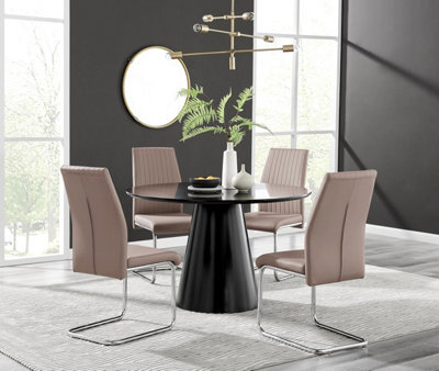 Furniturebox Uk Palma Black Semi Gloss Round Dining Table & 4 Cappuccino Lorenzo Chairs - image 1