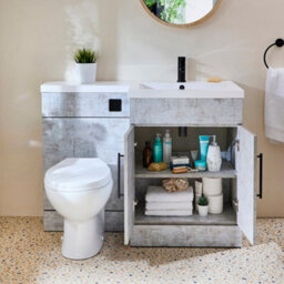 Homestylestore1105mm Concrete Grey Right Hand Bathroom Combination Vanity Toilet Unit With Black T Bar Handles - thumbnail 3