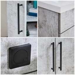 Homestylestore1105mm Concrete Grey Right Hand Bathroom Combination Vanity Toilet Unit With Black T Bar Handles - thumbnail 4