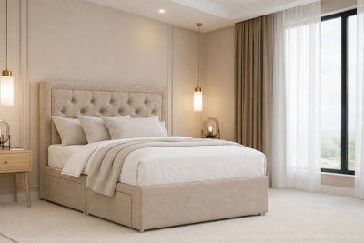 "Nexus Tuscany Pebble Plush Divan Bed Base No Drawers With 26"" Strutted Headboard 4' Small Double" - image 1