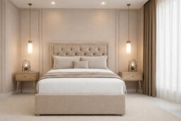 "Nexus Tuscany Pebble Plush Divan Bed Base No Drawers With 26"" Strutted Headboard 4' Small Double" - thumbnail 2