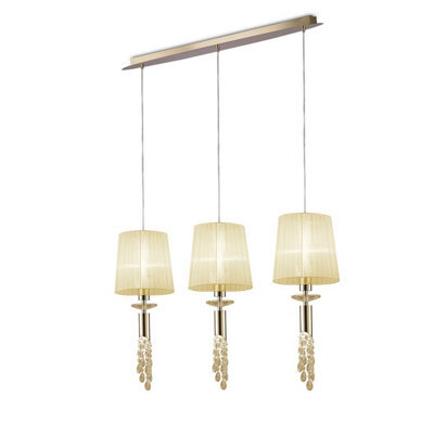 Luminosa Lighting Luminosa Tiffany Linear Pendant 3+3 Light E27+G9 Line, French Gold With Cream Shades & Clear Crystal - image 1