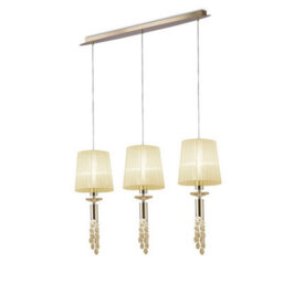 Luminosa Lighting Luminosa Tiffany Linear Pendant 3+3 Light E27+G9 Line, French Gold With Cream Shades & Clear Crystal