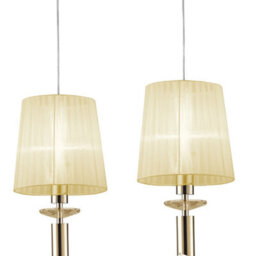 Luminosa Lighting Luminosa Tiffany Linear Pendant 3+3 Light E27+G9 Line, French Gold With Cream Shades & Clear Crystal - thumbnail 4
