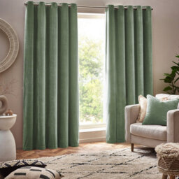 Yard Heavy Chenille Velvet Room Darkening Eyelet Curtain Pair Eucalyptus (W)168Cm X (D)183Cm - thumbnail 2