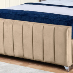 UKBEDFURNITURE Milano Beige Plush Valvet Upholstered Bed Frame - Slatted Base With 10 Inch Orthopedic Mattress - 48 Inch Headboard - thumbnail 3