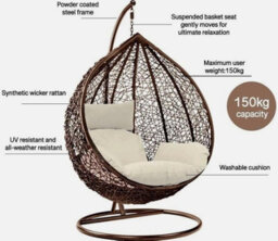 Garden Swing Egg Chair Indoor Outdoor Hanging Chair Hammock For Patio Balcony - thumbnail 2